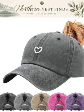 Ponytail Baseball Cap Criss Cross Messy Bun Distressed Cotton Hat